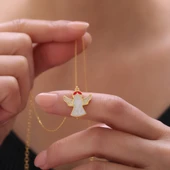 925 Ayar Gümüş Beyaz Mineli Melek Kolye thumbnail 1