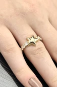 Yüzük, Zirkon Taşlı, Kararmayan Çelik, Yıldız Detaylı, Ölçü Ayarlanabilir, Altın Renk, Model176 thumbnail 1