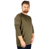 Büyük Beden Erkek Tshirt Likralı Bisiklet Yaka 20102 Haki - 3
