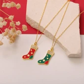 925 Ayar Gümüş Mineli Yılbaşı Çorap Figürü Kolye thumbnail 1