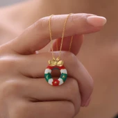 925 Ayar Gümüş Mineli Yılbaşı Kapı Dekorasyonu ve Kurdele Kolye thumbnail 1