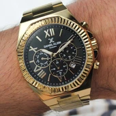 Daniel Klein DKE.1.14075.7 Altın Gold Siyah Roma Rakamlı Çizgili Model Çelik Kordonlu Erkek Kol Saati - 3