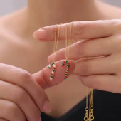 925 Ayar Gümüş Mineli Yılbaşı Baston Şekeri Kolye thumbnail 2