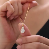 925 Ayar Gümüş Beyaz Mineli Kardan Adam Kolye thumbnail 1