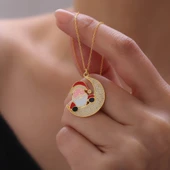 925 Ayar Gümüş Mineli Noel Baba ve Ay Kolye thumbnail 1