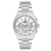 Daniel Klein DKE.1.14069.1 Gümüş Beyaz Çizgili Fonksiyonlu Düğün Nişan Hediye Çelik Kordonlu Takvimli Erkek Kol Saati - 1