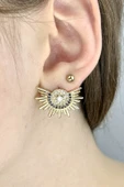 Küpe, Zirkon Taşlı, Kararmayan Paslanmaz Çelik, Güneş Detaylı, Altın Renk, Model657 thumbnail 1