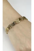 Ajda Bilezik, 3adet, Kare Zik Zak form, Paslanmaz Charm Taşıyıcı Bileklik 161, Çap 60mm, Altın renk - 2
