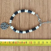 Kelt Düğümü Figürlü Siyah Beyaz Heishi Boncuk Kolye Mor thumbnail 3