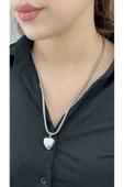 Kolye, Kararmayan Paslanmaz Çelik, Kalp Detaylı, Uzun Model, Gümüş Renk, Model239 thumbnail 1