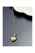Kolye, Zirkon Taşlı, Kararmayan Paslanmaz Çelik, Kalp Detaylı, Altın Renk, Model359 thumbnail 3