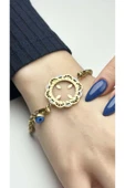 Bileklik, Kararmayan Paslanmaz Çelik, Göz Detaylı, Çeyrek Altın Takılan, Altın Renk, Model13 thumbnail 1
