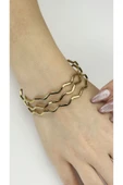 Ajda Bilezik, 3adet, Kare Zik Zak form, Paslanmaz Charm Taşıyıcı Bileklik 161, Çap 60mm, Altın renk - 1
