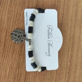 Kelt Düğümü Figürlü Siyah Beyaz Heishi Boncuk Kolye Mor thumbnail 1