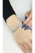 Kelepçe Bileklik, Zirkon Taşlı, Kararmayan Paslanmaz Çelik, Gümüş Renk, Model29 thumbnail 1