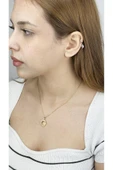 Kolye, Zirkon Taşlı, Kararmayan Paslanmaz Çelik, Ay ve Yıldız Detaylı, Altın Renk, Model401 thumbnail 2