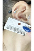 Çoklu Küpe, Topçuk Model, Paslanmaz Çelik Küpe 464, Gümüş Renk - 1