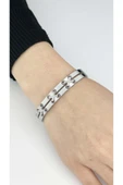 Kelepçe Bileklik, Zirkon Taşlı, Kararmayan Paslanmaz Çelik, Gümüş Renk, Model29 thumbnail 2