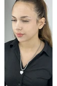 Kolye, Kararmayan Paslanmaz Çelik, Kalp Detaylı, Uzun Model, Gümüş Renk, Model239 thumbnail 2