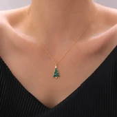 925 Ayar Gümüş Yılbaşı Hediyesi Mineli Çam Ağacı Kolye thumbnail 2