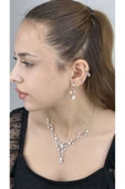 Zirkon Taşlı, Rodyum Kaplama Kolye Küpe Seti 59, Gümüş Renk - 3