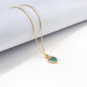 14 Ayar Mikron Altın Kaplama Renkli Mine Kalp Kolye – Turkuaz, Kırmızı, Opal -CNE00139 thumbnail 4