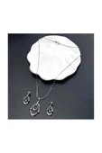 Zirkon Taşlı, Küpe Ve Kolye, Platinyum Kaplama Çelik Set 45, Gümüş Renk - 4