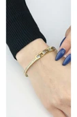 Kelepçe Bileklik, Zirkon Taşlı, Kararmayan Paslanmaz Çelik, Altın Renk, Model143 thumbnail 1