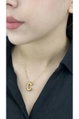 Harf Kolye, Kararmayan Paslanmaz Çelik, C Harf, Balon Formlu, Altın Renk, Model144 thumbnail 1