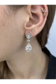 Zirkon Taşlı, Sallantılı, Altın Kaplama Paslanmaz Küpe 446, Pembe (ROSE) Renk - 1