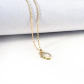 14 Ayar Mikron Altın Kaplama Renkli Mine Kalp Kolye – Turkuaz, Kırmızı, Opal -CNE00139 thumbnail 3