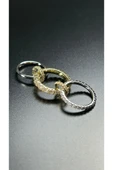 Zirkon Taşlı, Üçlü Yüzük 174, Gümüş ve Altın Renk, Ölçü 18mm - 2