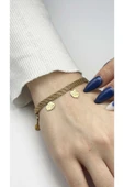 Bileklik, Kararmayan Paslanmaz Çelik, Hasır, Yaprak Detaylı, Altın Renk, Model19 thumbnail 1