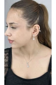 Zirkon Taşlı, Rodyum Kaplama Kolye Küpe Seti 55, Gümüş Renk - 3