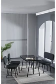 Elfin 70x110 Siyah Yemek Masası, Yemek Masası Takımı, 2 Sandalye 1 Bench - Antrasit - 1