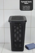 İronika Slim Kapaklı Dekoratif Kirli Çamaşır Sepeti 45 Litre - Siyah - 4