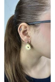 Küpe, Zirkon Taşlı, Kararmayan Paslanmaz Çelik, Sallantılı Daire Model, Altın Renk, Model263 thumbnail 2