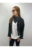 Siyah Fon, Beyaz Damlalar, Fular 6, 57cmx55cm - 2