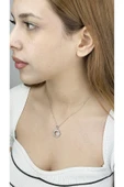 Kolye, Zirkon Taşlı, Kararmayan Paslanmaz Çelik, Ay ve Yıldız Detaylı, Gümüş Renk, Model402 thumbnail 2
