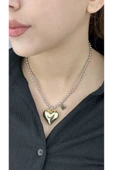 Kolye, Kararmayan Paslanmaz Çelik, Kalp Detaylı, Top Zincir, Gümüş Renk, Model102 thumbnail 2