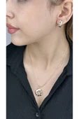 Zirkon Taşlı, Küpe Ve Kolye, Altın Kaplama Çelik Set 41, Pembe (ROSE) Renk - 2
