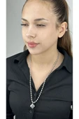 Kolye, Kararmayan Paslanmaz Çelik, Topçuk Zincirli, Uzun Model, Gümüş Renk, Model242 thumbnail 2