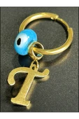 Harf Küpe, Kararmayan Paslanmaz Çelik, T Harf, Nazar Detaylı, Altın Renk, Model167 thumbnail 4