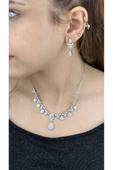 Zirkon Taşlı, Rodyum Kaplama Kolye Küpe Seti 52, Gümüş Renk - 3