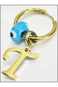Harf Küpe, Kararmayan Paslanmaz Çelik, T Harf, Nazar Detaylı, Altın Renk, Model167 thumbnail 3
