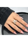 Yüzük, Zirkon Taşlı, Kararmayan Çelik, Kelebek Detaylı, Ölçü Ayarlanabilir, Altın Renk, Model42 thumbnail 1