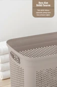 İronika Slim Kapaklı Dekoratif Kirli Çamaşır Sepeti 45 Litre - Kahve - 3