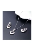 Zirkon Taşlı, Küpe Ve Kolye, Platinyum Kaplama Çelik Set 42, Gümüş Renk - 3