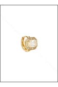 Zirkon Taşlı, Baget Halka, Altın Kaplama Paslanmaz Küpe 254 Pembe (ROSE) Renk - 3
