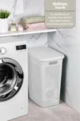 İronika Slim Kapaklı Dekoratif Kirli Çamaşır Sepeti 45 Litre - Beyaz - 2